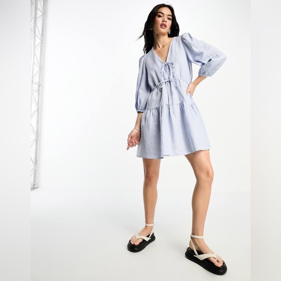 & Other Stories Dresses & Skirts - & Other Stories linen tie detail mini dress in blue
